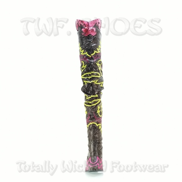 Thigh High Western cowboy slouch boots black neon - Picture 15 of 16